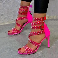 rhinestone sandals sexy nightclub striptease shoes rear zipper pointed high heels 2022 new buckle fashion open toe shoes zapatos