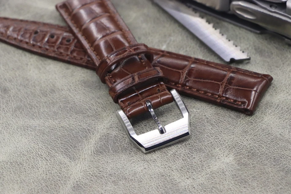 

Crocodile Leather Watchband Straps Handmade wristband 20mm 21mm 22mm Men Upscale Watch belt Slub pattern Bracelet Pin Buckle