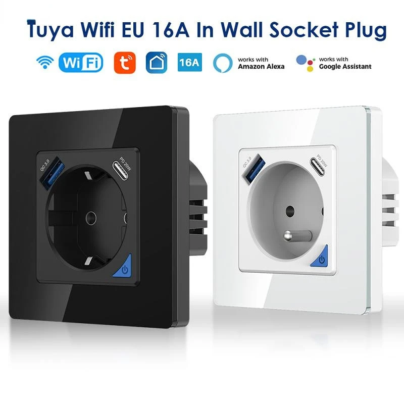 

EU Electrical Socket Wifi Plug Type C Port Voice Control Countdown Schedule Function Work with Tuya Alexa Google Home