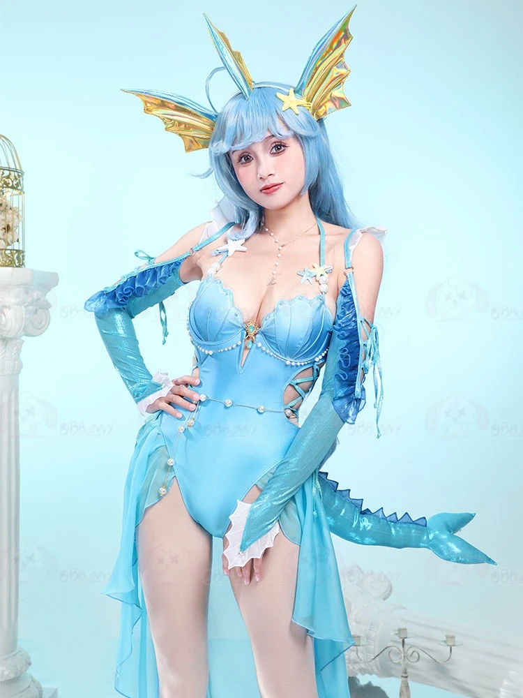 Костюм для косплея аниме Va Cos Poreon синий сексуальный боди с хвостом оригинальный
