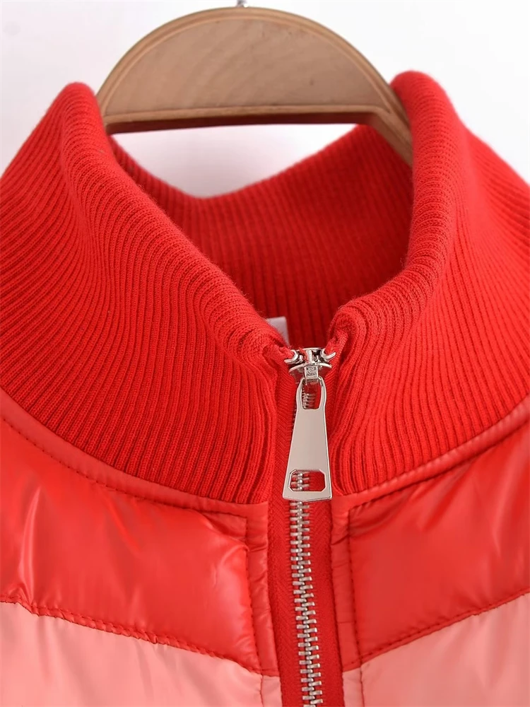 KEYANKETIAN women's striped patchwork PU leather cotton jacket autumn/winter stand-up collar zipper short cotton jacket