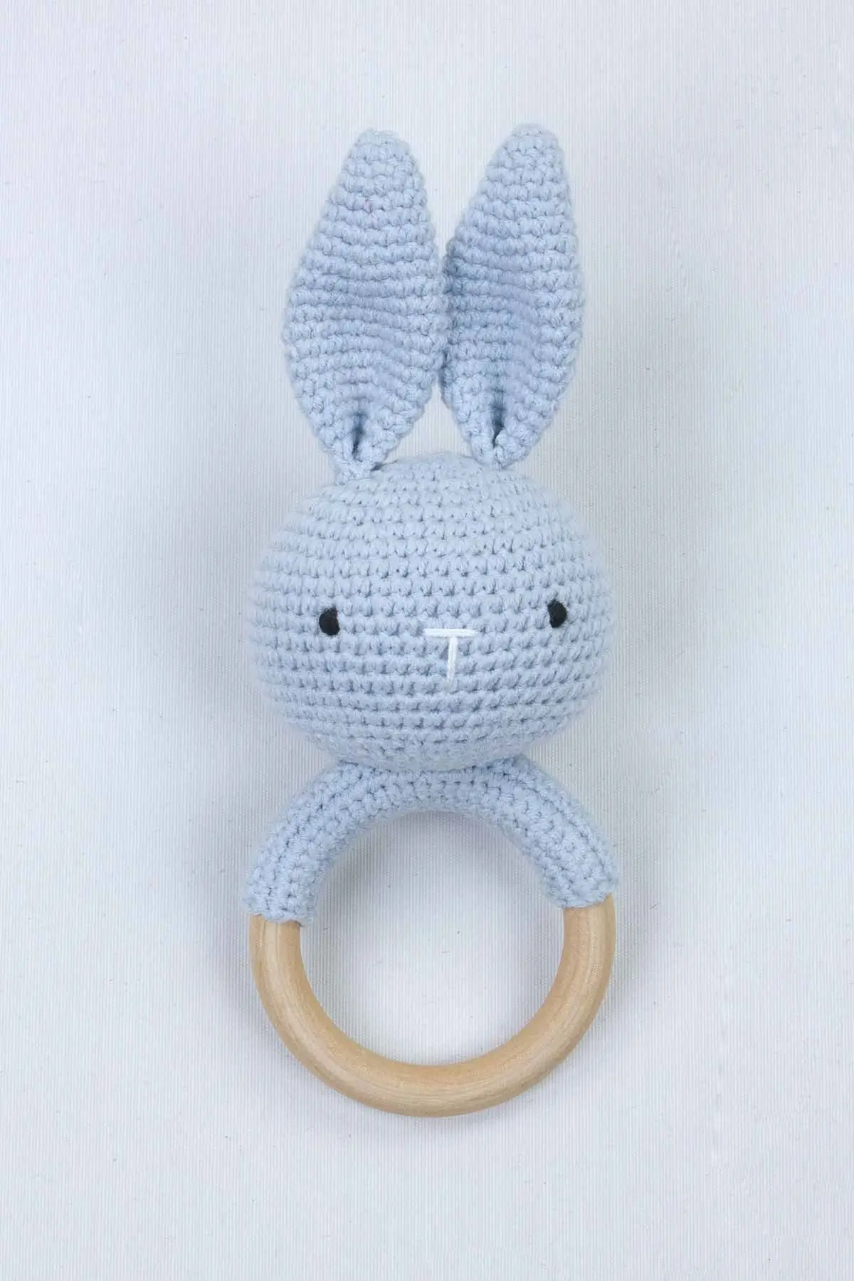 

Blue Organic Handmade Amigurumi Bunny Rattle Toy