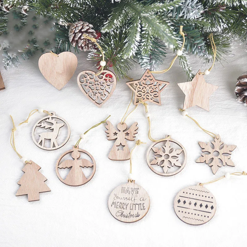 

Подвесные Украшения для рождественской елки, Деревянные Полые Подвески в виде снежинки, сказочной пентаграммы, Счастливого Рождества, дома