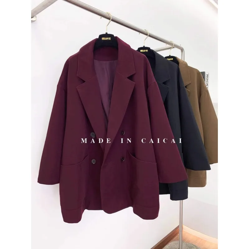 Женский двубортный Блейзер SuperAen однотонный Повседневный свободный блейзер с