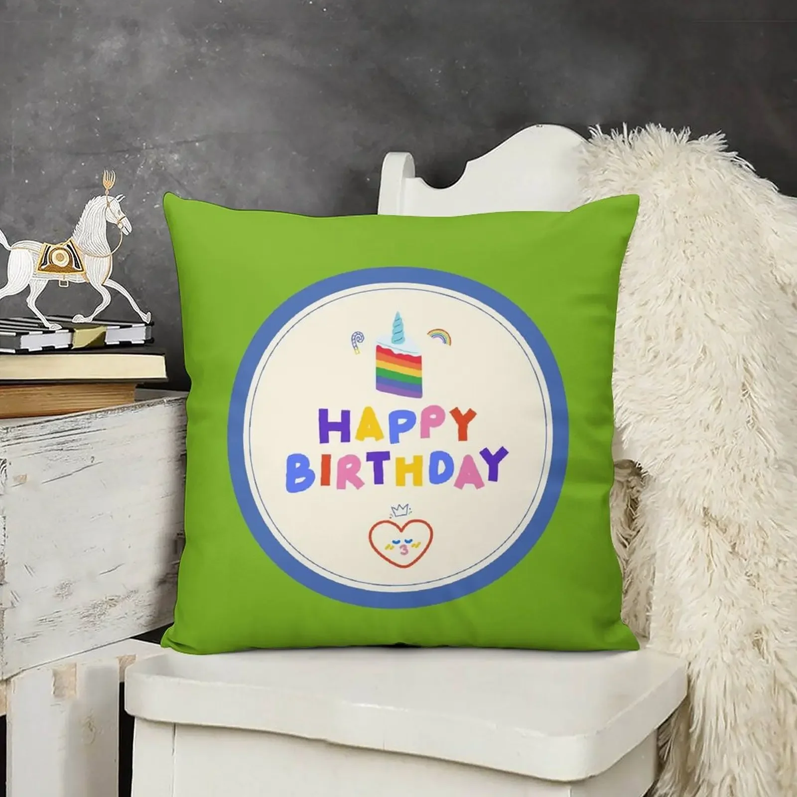 Сине-кремовая красочная декоративная подушка с днем рождения рождественские