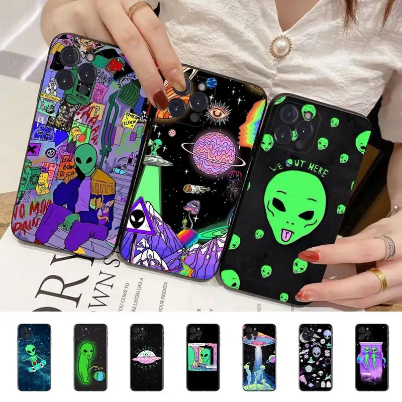 

Esthetics Cartoon Alien Phone Case for iPhone 11 12 13 mini pro XS MAX 8 7 6 6S Plus X 5S SE 2020 XR case