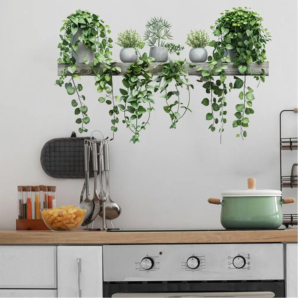 Наклейки на стену в горшках с тропическими растениями и листьями сделай сам