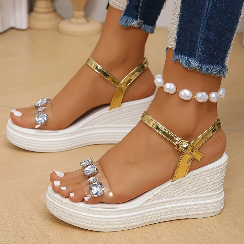 Женские босоножки на ремешке с пряжкой модные классические сандалии со стразами