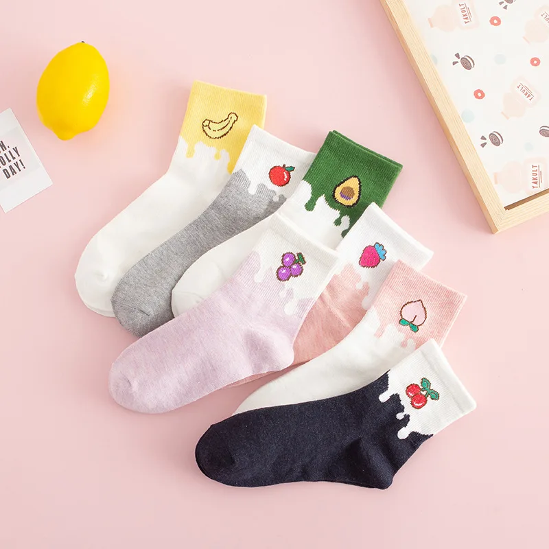 

Socks women's Japanese new cartoon color fruit lady in the barrel cotton socks sweet casual women Korean socks wholesale