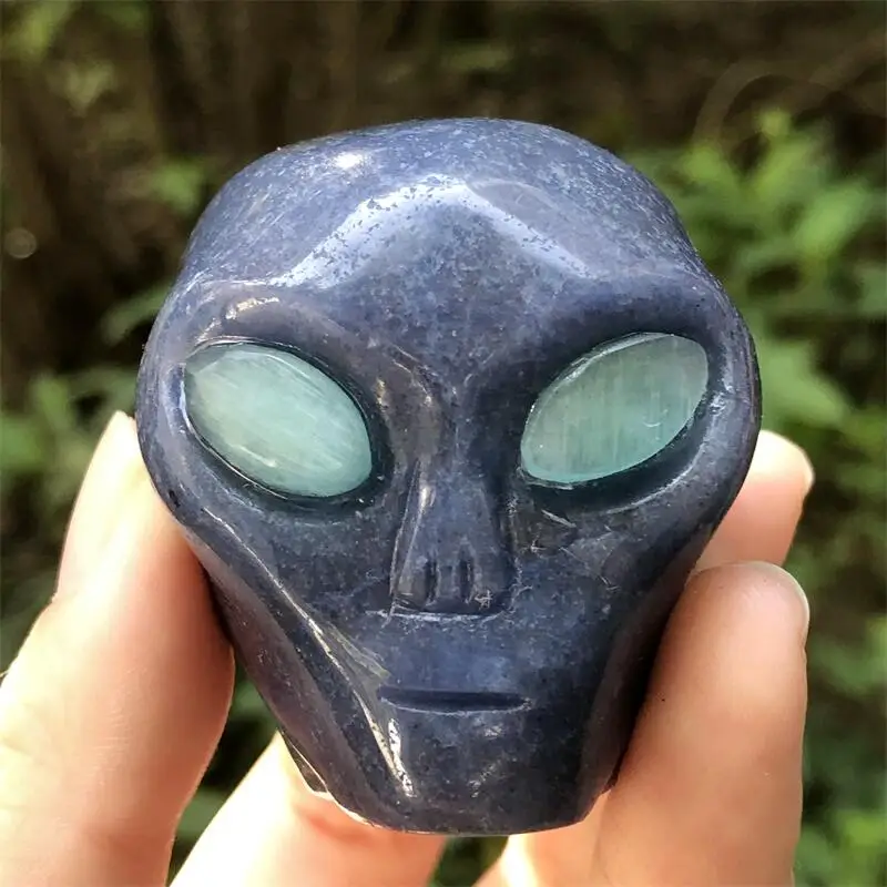 

Alien Skulls Statue Healing Blue Aventurine Decoration Gemstone Spiritual Collection Natural Stone Carved Figurine 1pcs