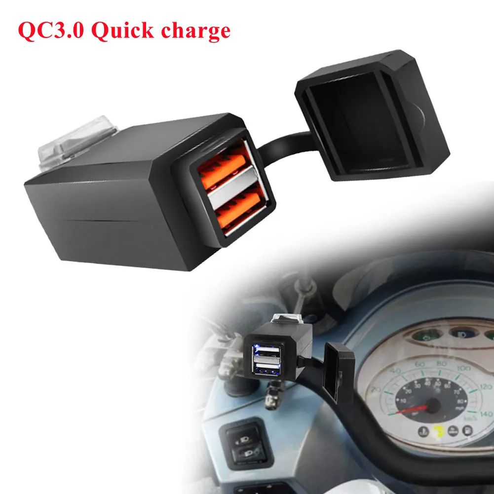 

1 Set Motorcycle USB Charger Adapter QC3.0 Dual USB Port 12V Waterproof Motorcycle Handlebar Quick Charger Brand New
