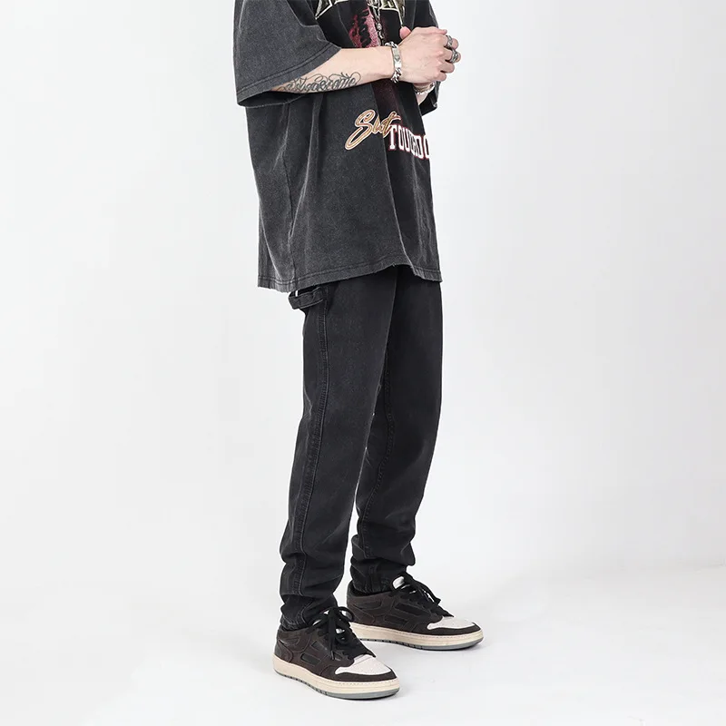 New European and American High Street American Retro Black Straight Loose Drape Jeans Men Vibe Style Denim Trousers Jeans Casual