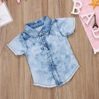 2022 summer new toddler infant child kids baby boys denim shirt short sleeve t shirt top clothes casual outfit