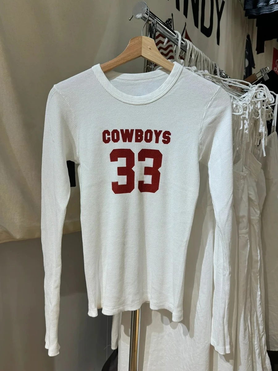 Cowboys 33 Вафельная футболка с длинным рукавом Женская осенняя хлопковая тонкая