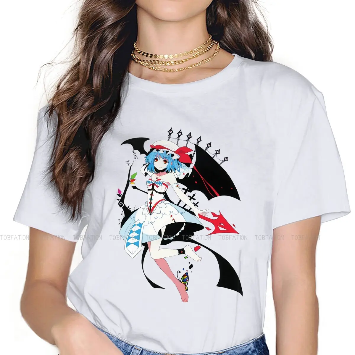 

Футболка Remilia Scarlet Essential для женщин Touhou Project, топы для игр, модная женская футболка, хлопковая свободная футболка с графическим принтом