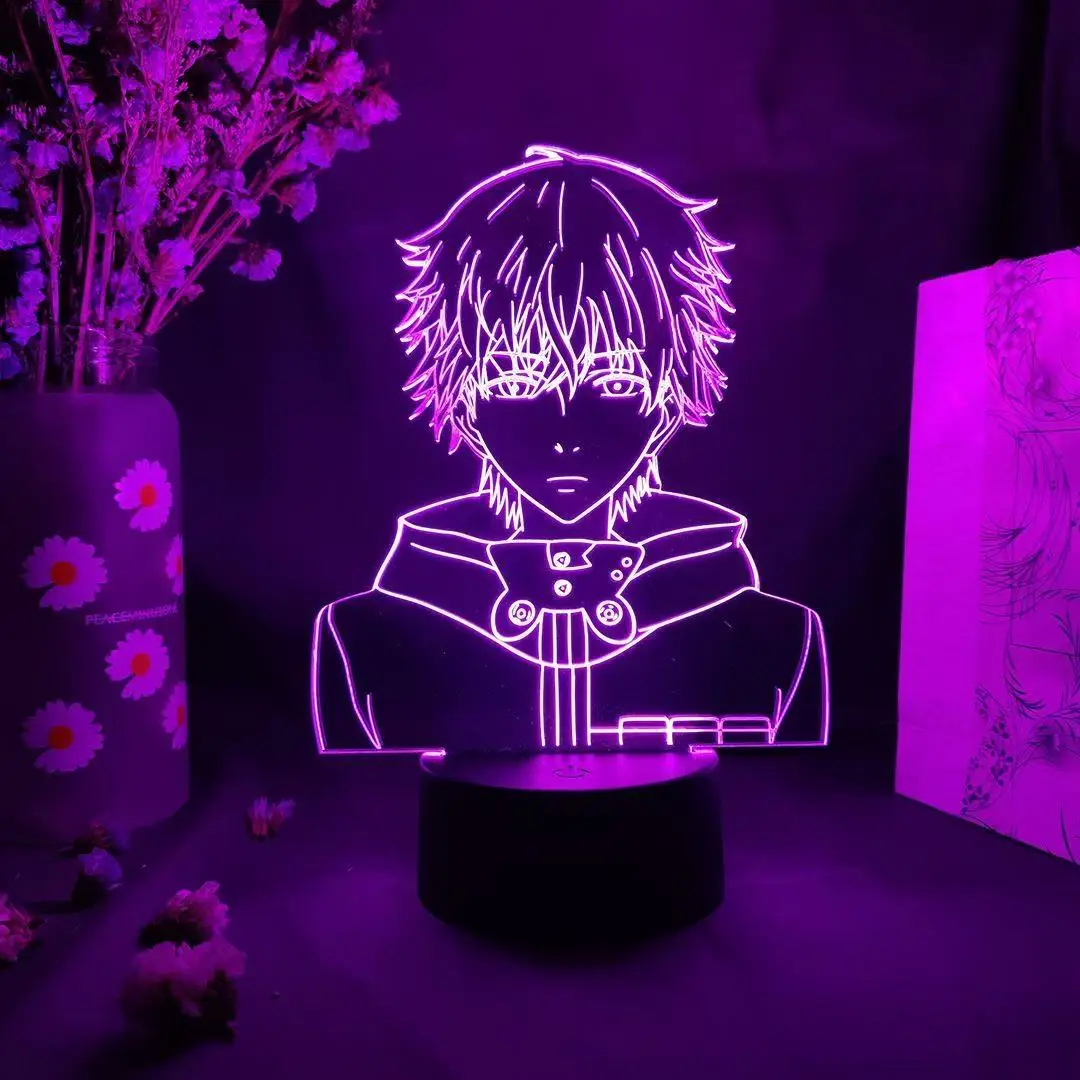 Фото Ночник в стиле аниме Tokyo Ghoul, 3D LED акриловая лампа с изображением Кена Канеки для декора спальни, ночник, подарок на день рождения №2