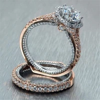 milangirl 2pcslot rose gold and silver double rings set engagement cubic zirconia ring for women female ladies lover party
