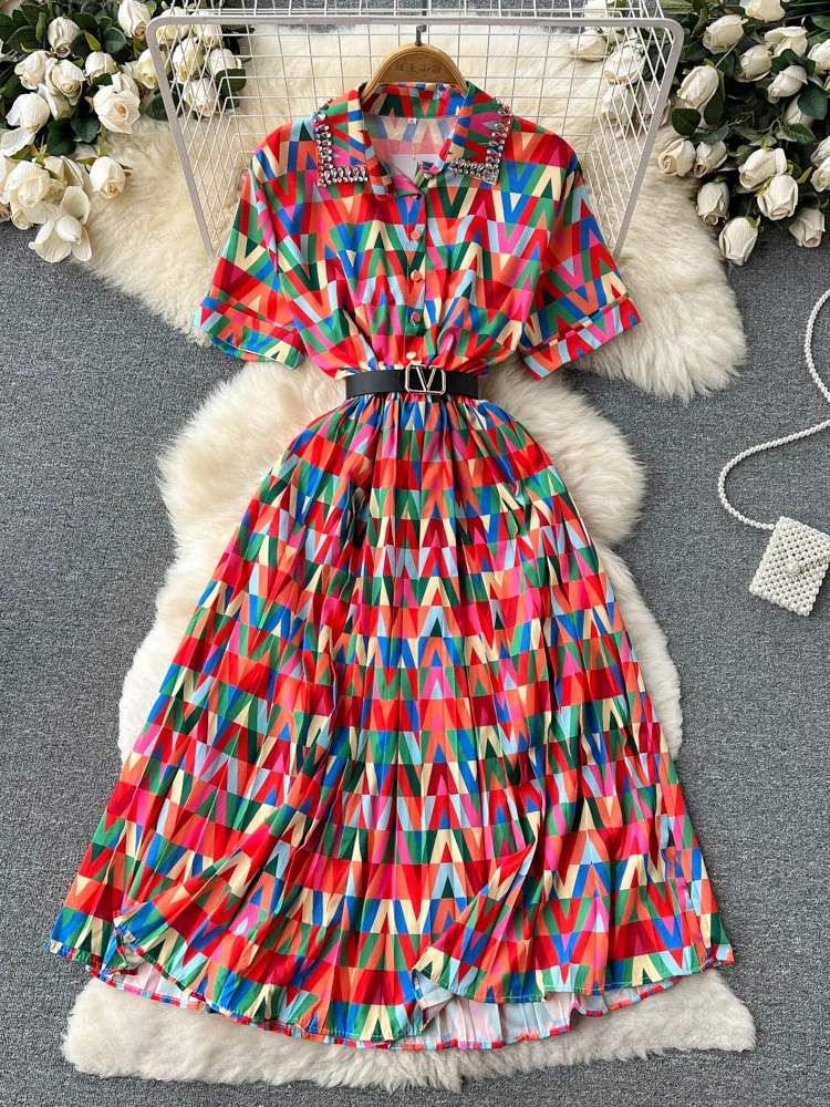 

Женское винтажное короткое платье Aibeautyer, облегающее ТРАПЕЦИЕВИДНОЕ шифоновое платье до середины икры с отложным воротником и цветочным пр...