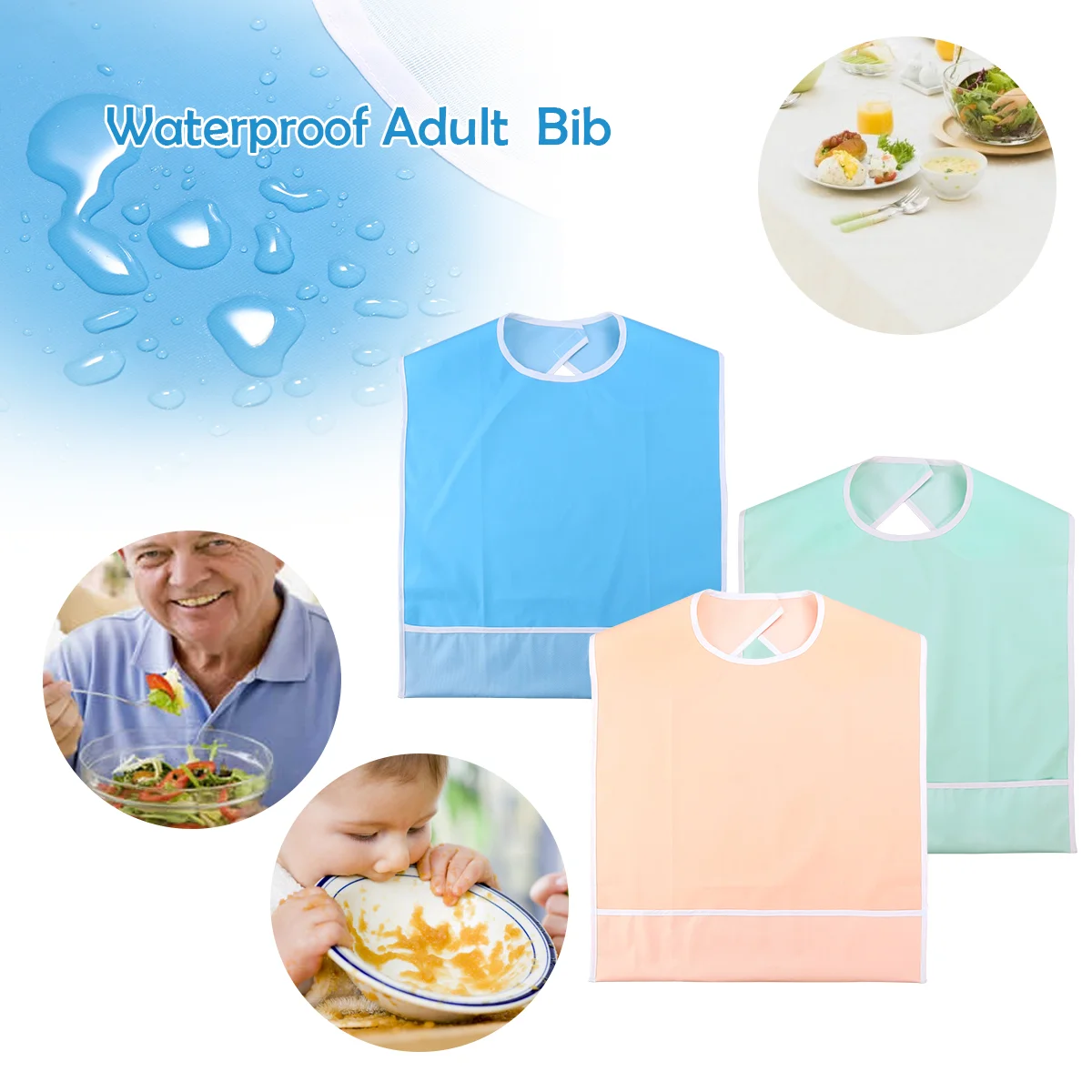 

Bib Adult Mealtime Protector Bibs Waterproof Apron Eating Clothingadultsaid Set Cloth Blue Reusable Elderly Protectors Scarf Men