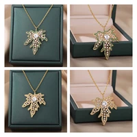 exquisite stainless steel zircon maple leaf necklace for women clavicle chain choker necklace birthday party jewelry gift