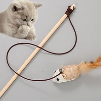 wooden pole teasing cat stick bite resistant cat catcher teaser wooden rod with mini bell teaser feather wand toys pet supplies