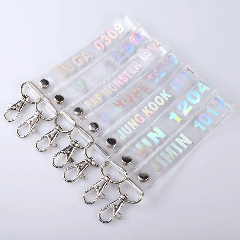 Transparent Laser Key Chain Bangtan Boys Suga Jimin Jin RM JK V Jhope Birthday Accessories Kpop Jewelry For Women Men ARMY Gifts