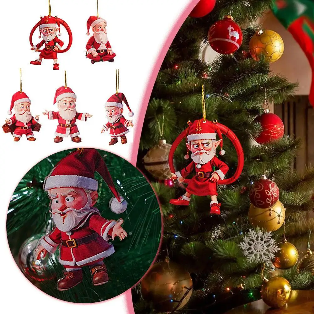 

2024 Christmas Tree Pendants Hang Ornament Snowman Keychain Window Acrylic Christmas Cute Cartoon Decoration Accessories Gifts