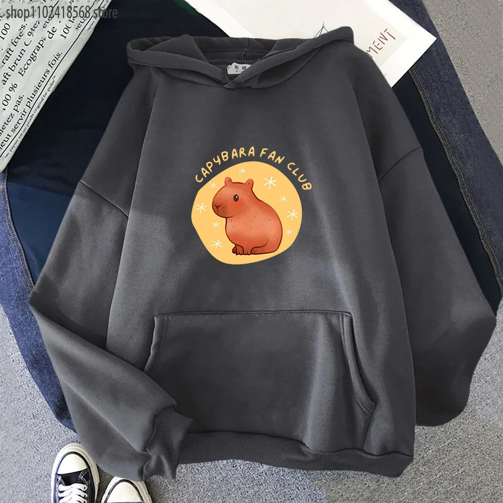 

Capybaras Fan Club Hoodies for Women Cute Animal Print Sweatshirts Autumn Winter Long Sleeve Casual Loose Couple Clothes Men Top