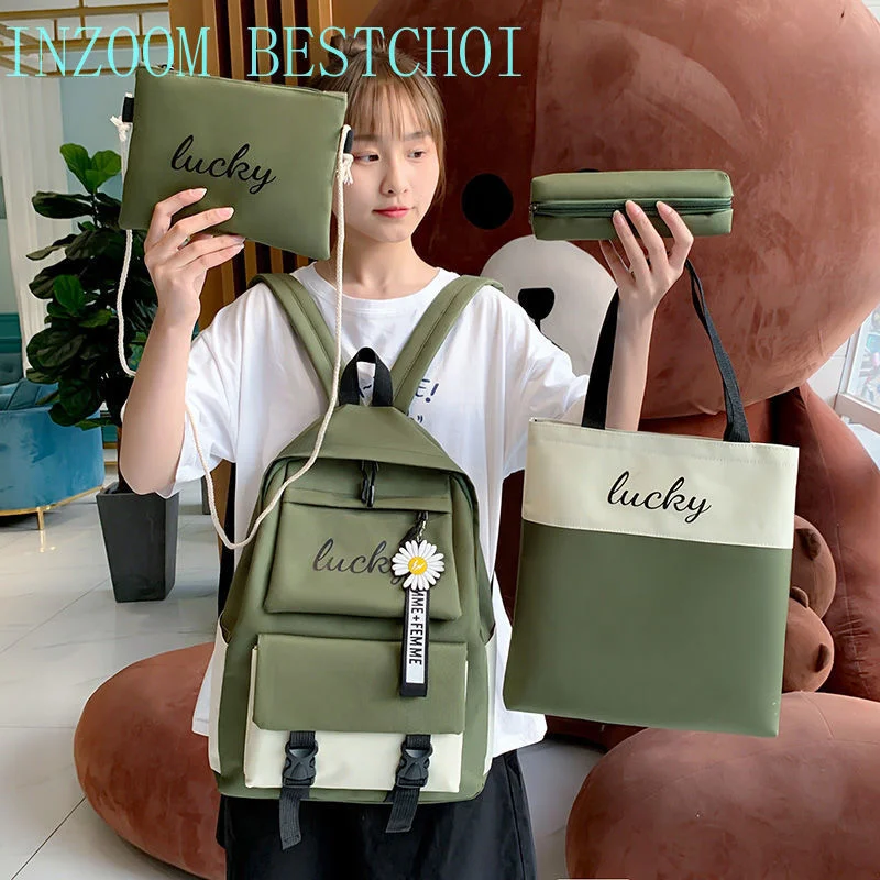 

Canvas Girls Schoolbag Large Capacity Student Korean Backpack All-match Multifunctional 4 Piece Set Bolsa Sac A Dos