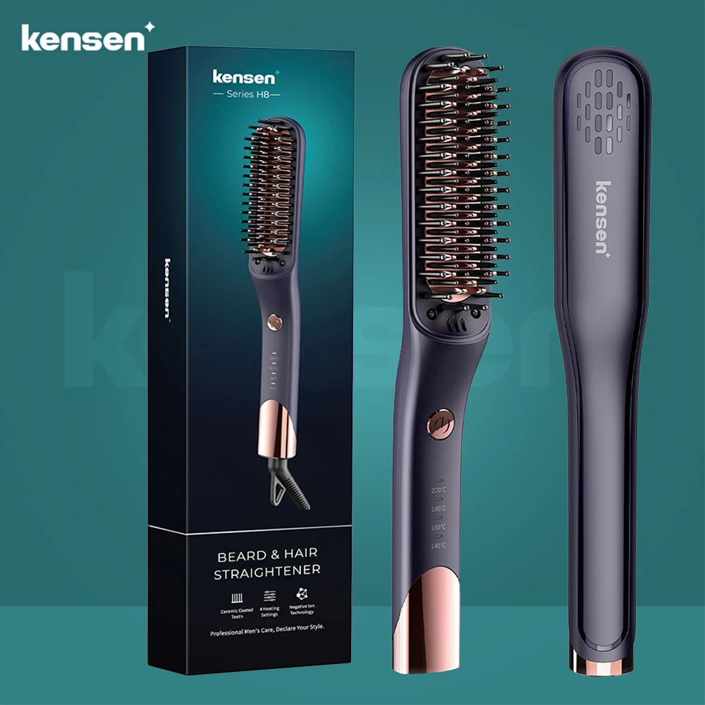 KENSEN Negative Ion Heating comb straightener for Men & Women Fast Heated Brush Hot Electric Comb Beard Straightener