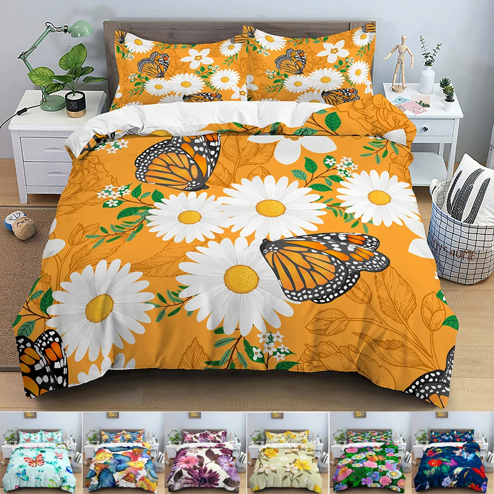 

Butterfly Bedding Set Luxury Duvet Cover Set 3D Floral Quilt Set for King Size Bedding Set for 210x210/220x240cm