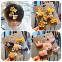 5pcsset cute rabbit star plush ball bow hair clips webbing barrettes hairpins kids colorful hair clips baby hair accessories