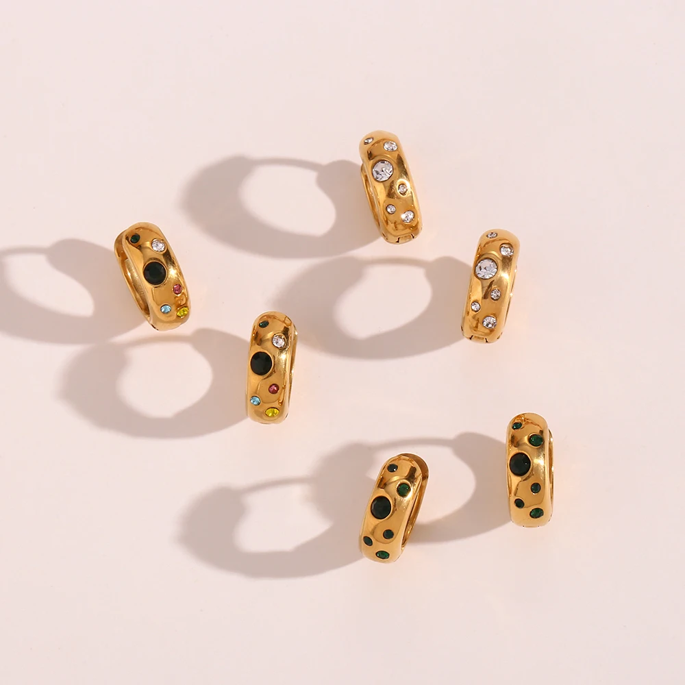 

2022 Aesthetics Inlaid Colorful Zircon Geometry Bread Earrings 18K Gold Plated Waterproof Party Jeaelry Earrings for Women Girls