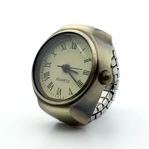 Винтажные наручные мини-часы в стиле панк с эластичным ремешком, часы из сплава, часы, ретро римские Кварцевые часы с кольцом для женщин и девушек