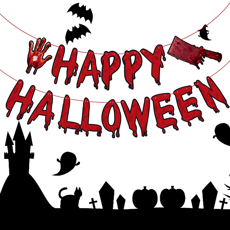 1 Комплект Бумажной Гирлянды На Тему Хэллоуина С Ножом Для Пятен В Крови Баннер