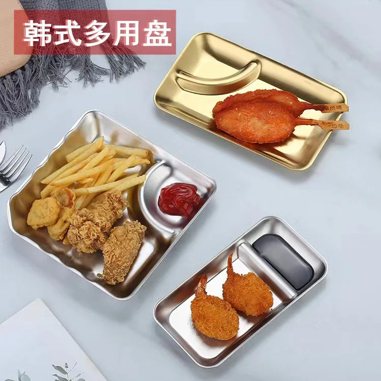 Korean Stainless Steel Dipping Sauce Plate Deep-fried Dim Sum Snack Plate Tray Dumpling Barbecue Steak Plate Kitchen Supplies