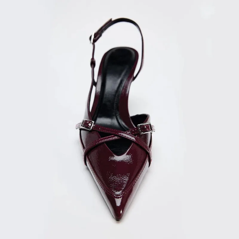 TRAF темно-красные туфли на шпильке с пряжкой и украшением женские сандалии