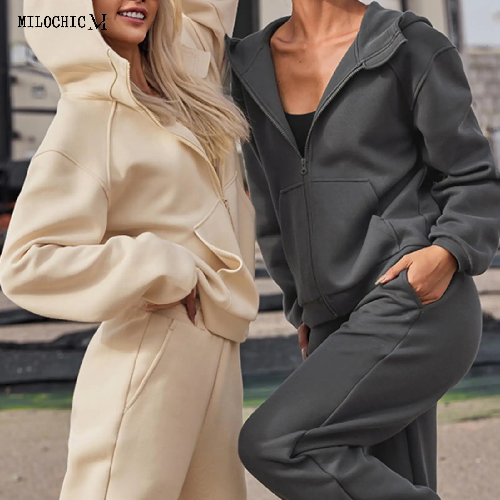 

Women Long Sleeve Top Baggy Pants Loose Fit Ladies Hoodie Coat Tops Trousers Solid Color Elastic Waist Streetwear Outfit