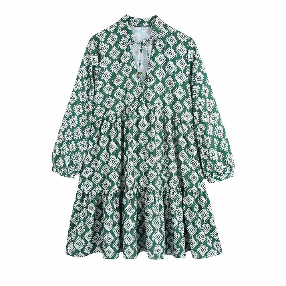 

Женское свободное платье с геометрическим принтом, Повседневное платье на шнуровке с длинным рукавом, шикарная мини-юбка с длинным рукавом,...