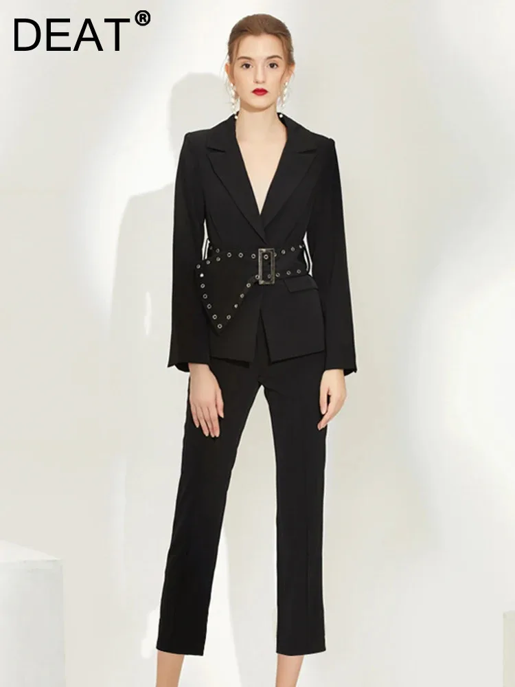 Женский офисный костюм DEAT однотонный из двух предметов Топ с длинным рукавом и