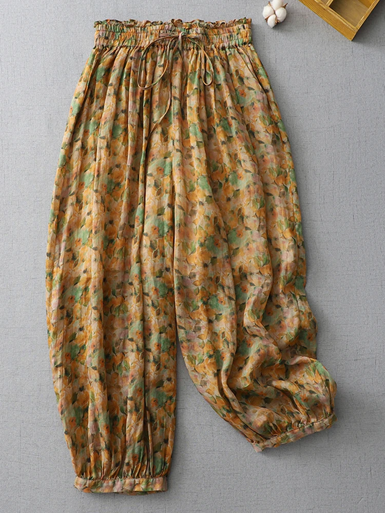 Винтажные женские брюки-фонарики в этническом стиле новинка 2024 большие