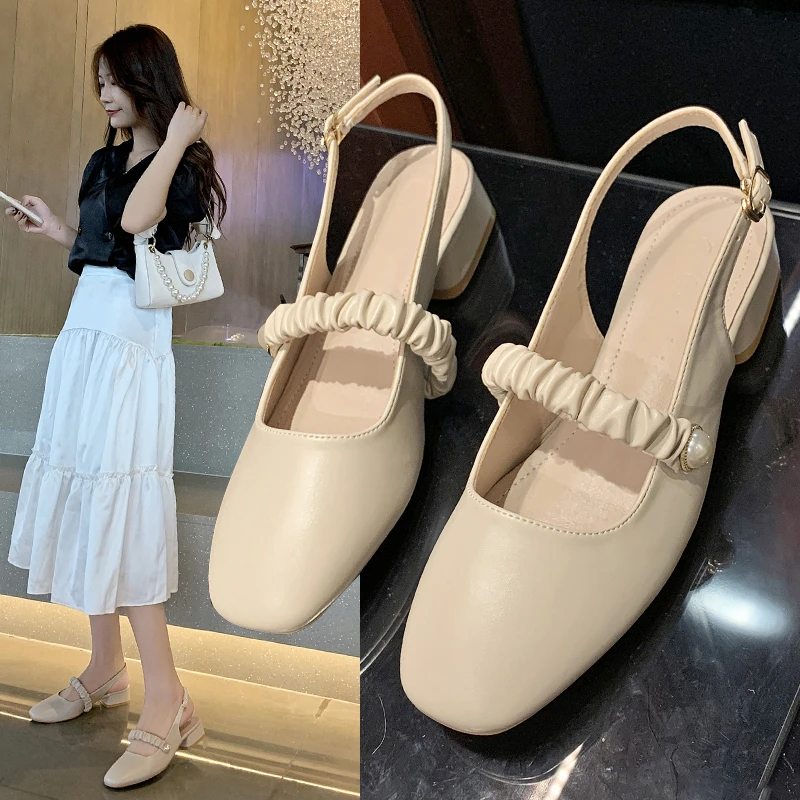 

2023 Summer Comfortable Sandals Women's Thick Heel Fairy Style Mid Heel Non slip Buckle Women's Fashion Non slip Women's Shoes
