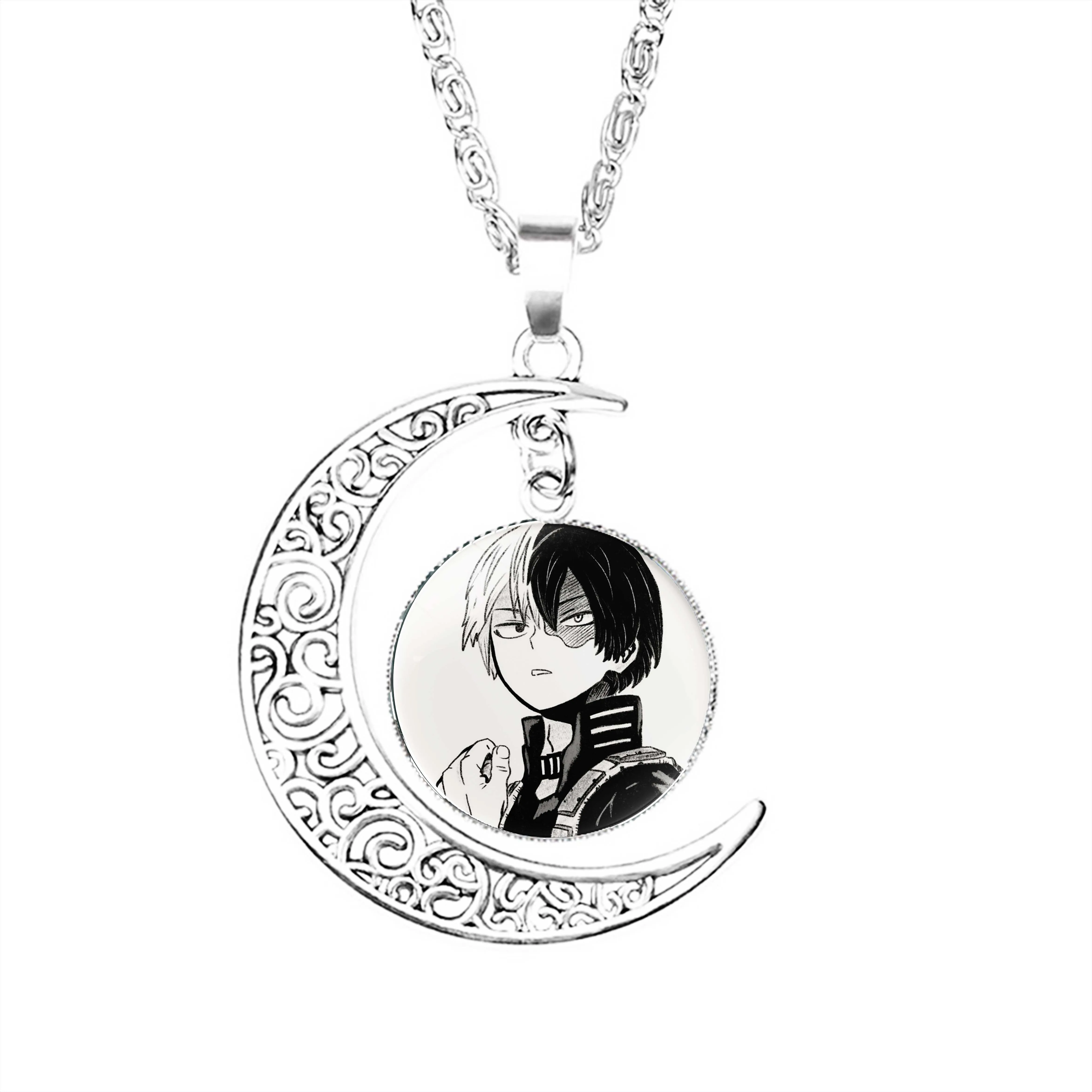 My Hero Academia Shoto Todoroki  Moon Necklace Crescent Gifts Dome Accessories Party Women Jewelry Pendant Glass Charm Lady Men