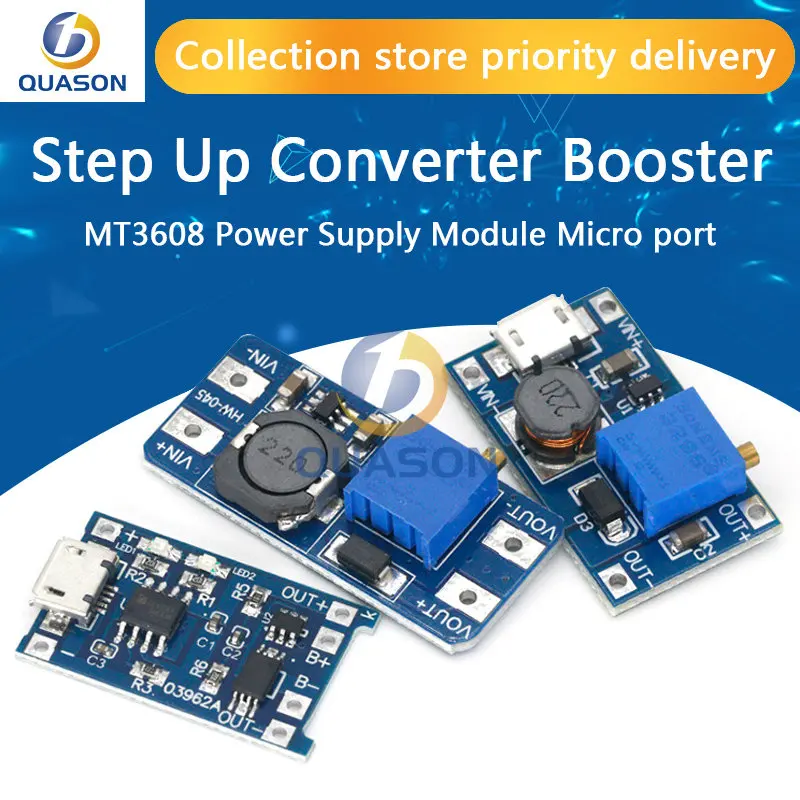 DC-DC Adjustable Boost Module 2A Boost Plate Step Up Module with MICRO USB 2V-24V to 5V 9V 12V 28V MT3608 MODULE