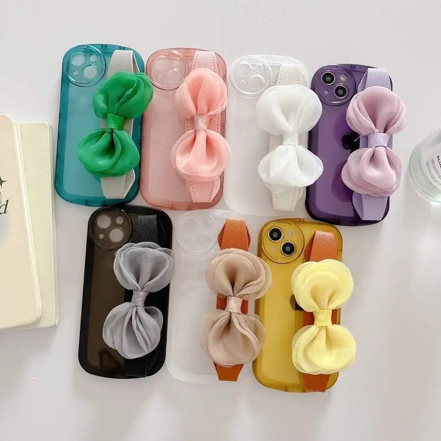

Bracelet Wristband Lace Bow Glossy Clear TPU Shockproof Phone Case Cover For iPhone 11 12 13 Pro Max XR XS 13 Pro 7 8 Plus Cases