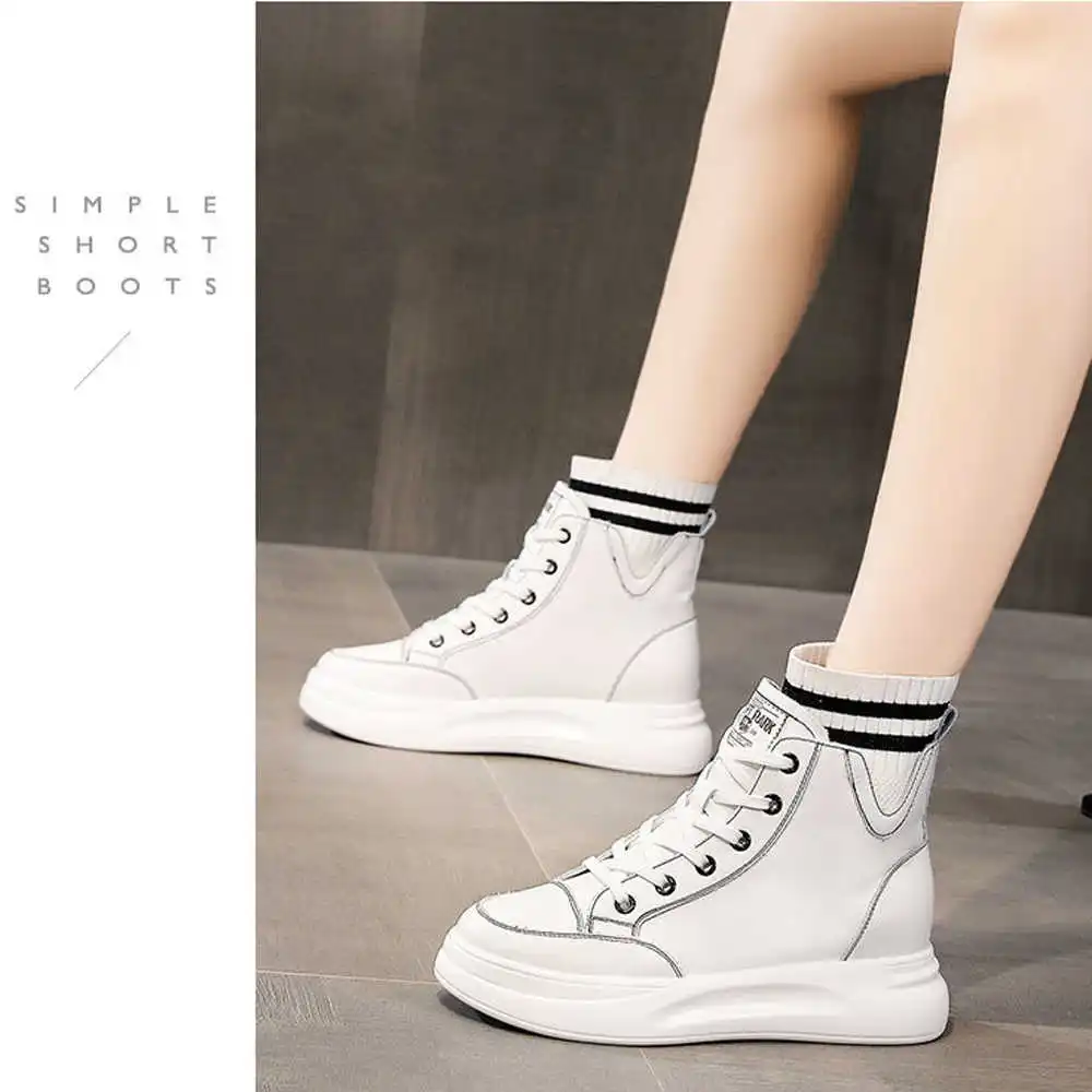 PU Leather Thick Heeled Flat Boots For Women Classic Shoes Children's High Top Sneakers Sports Authentic Clearance