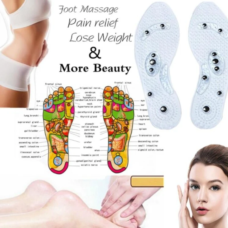 

Unisex Magnetic Massage Insoles Foot Acupressure Shoe Pads Therapy Slimming Insoles for Weight Loss Transparent