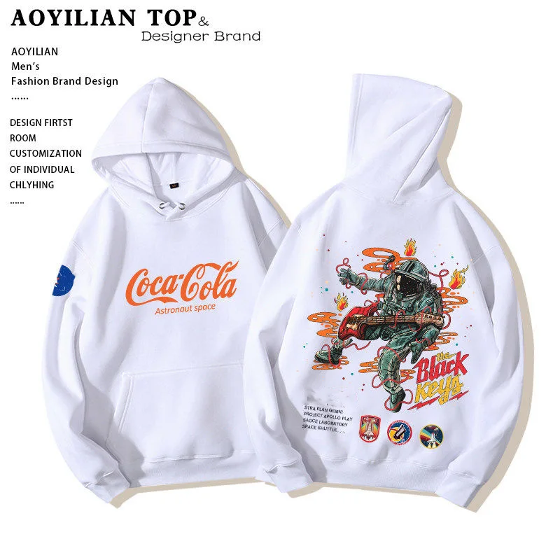 

Coke Astronaut hooded sweater men's Coca-Cola autumn and winter plus velvet hooded sweater long-sleeved jacket clothes