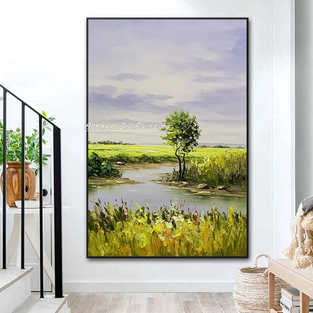 

Arthyx Handmade Thick Texture Abstract Landscape Oil Paintings On Canvas Modern Home Decoration Wall Art Picture For Living Room
