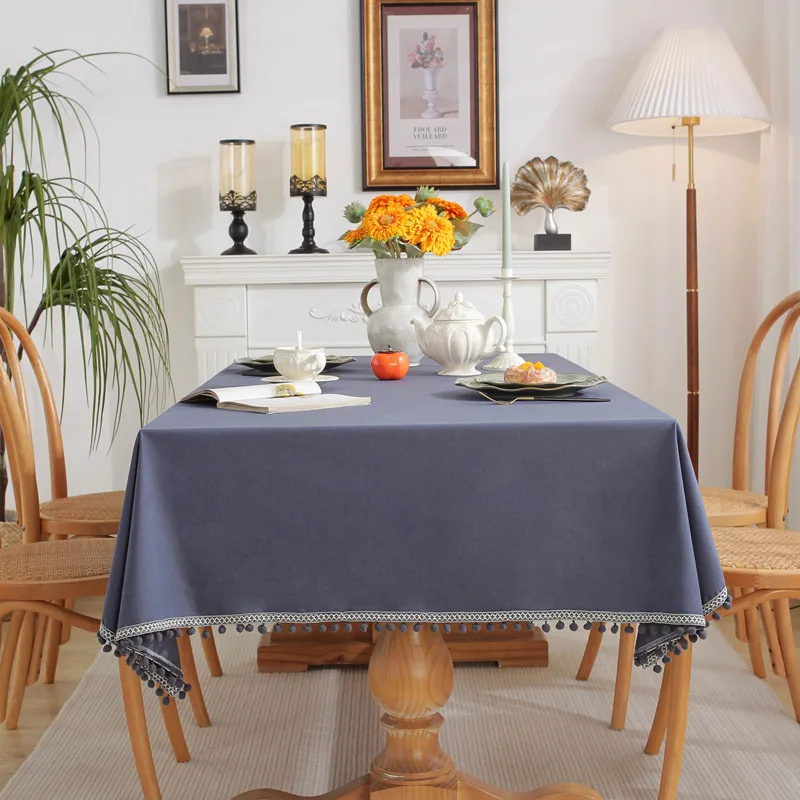 Cotton Hemp Folk Style Color Matching Hair Ball Lob Table Cloth